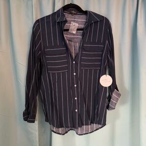 NWT blue pinstripe button up blouse